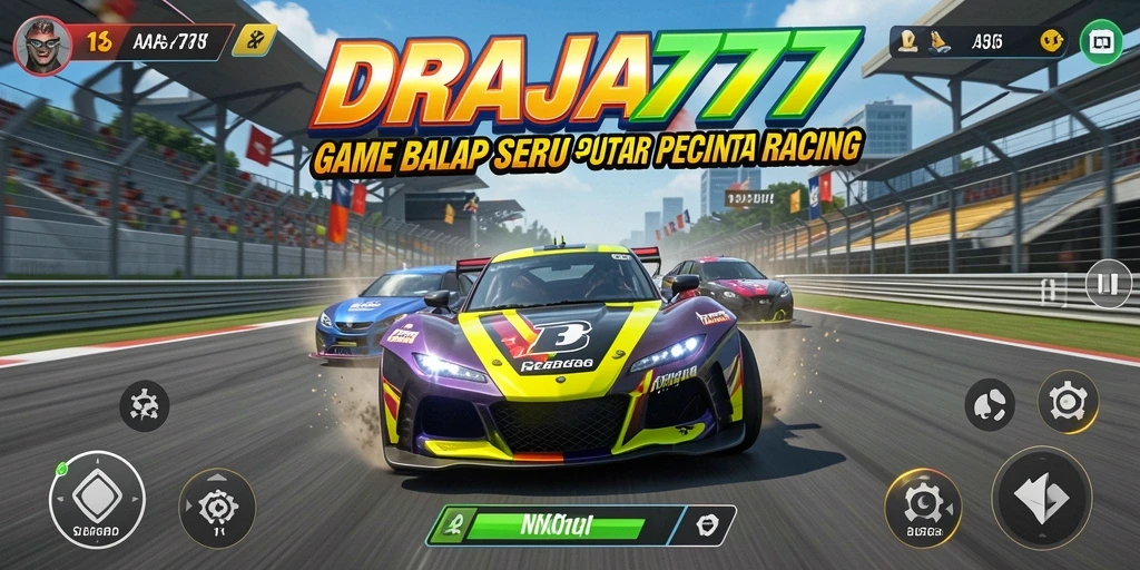 Screenshot DRAJA777 menampilkan aksi balap dengan mobil yang melaju kencang.