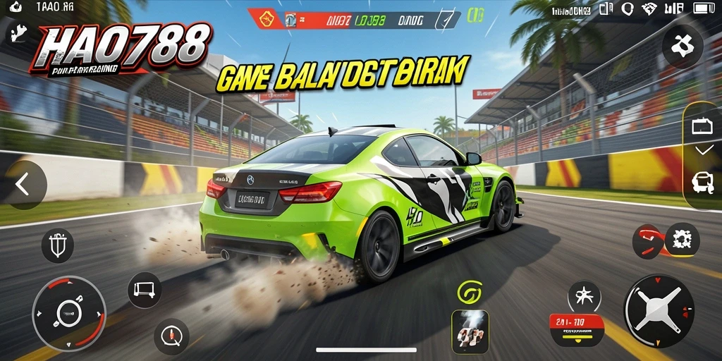 Tangkapan layar utama HAO788 menampilkan aksi balapan yang mendebarkan.