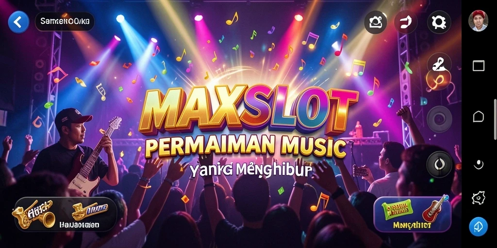 Tampilan gameplay seru dalam aplikasi MAXSLOT yang menyajikan musik.