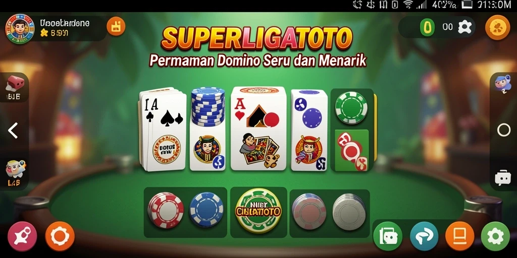 Screenshot utama SUPERLIGATOTO menampilkan permainan Domino yang seru dan interaktif.